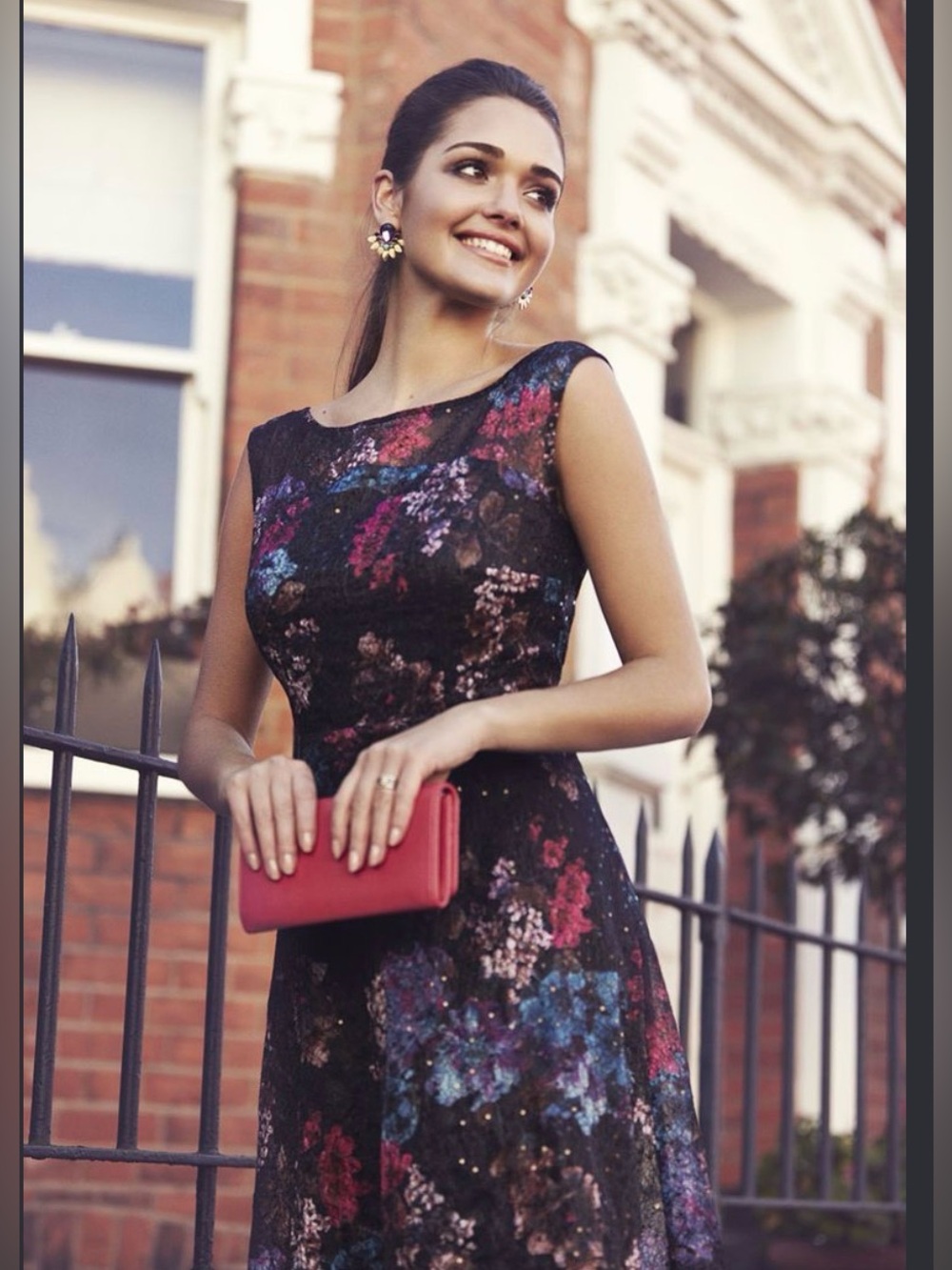 Ivy & Blu- Fit & Flare Dress- Sz 6P- Blk & Dark Floral- Silk/Spandex/Poly